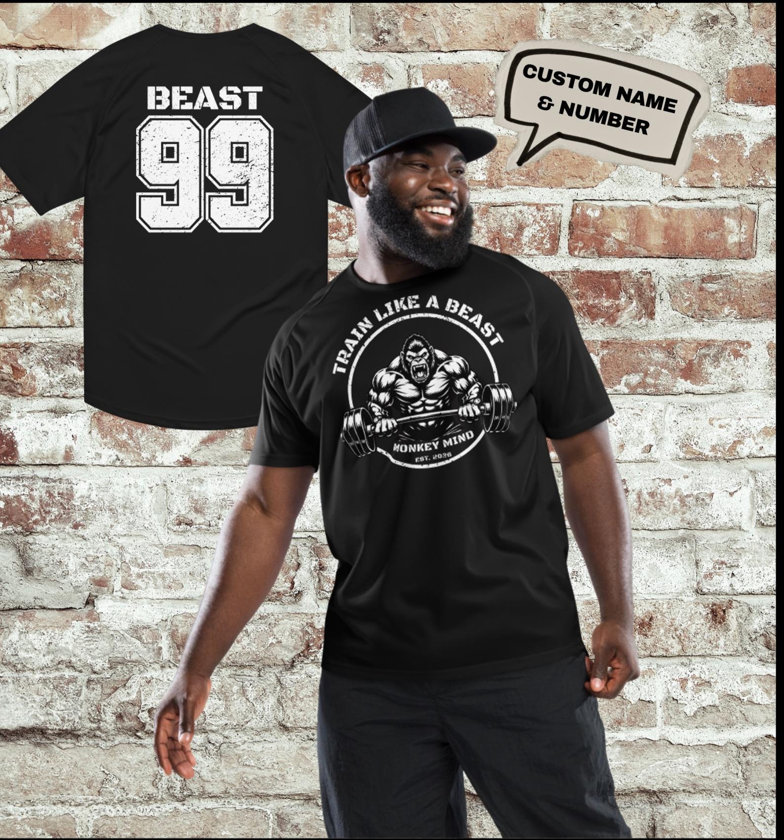 Personalized Gym Shirt Custom Name Number Unisex, Fitness Jersey Workout Shirt, Bodybuilding Tee, Train Like a Beast, Gym Gift XL