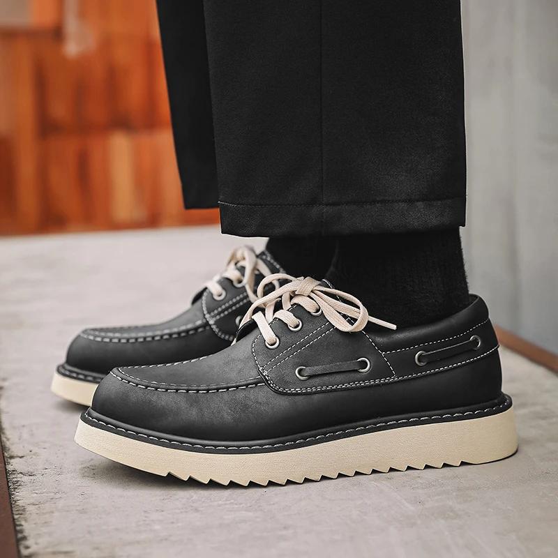 Pánské ležérní kancelářské boty z pravé kůže, design s tlustou podrážkou, značkové ležérní business boty, protiskluzové outdoorové vycházkové boty 2024 nové