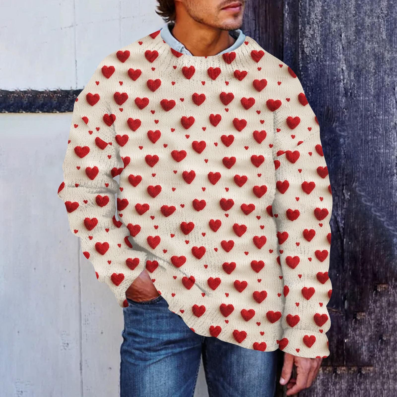 

Мужской свитер с принтом ко Дню святого Валентина, толстовка с круглым вырезом, свободный топ с длинными рукавами XL белый