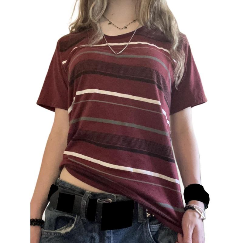 T-shirt Estiva da Donna a Maniche Corte con Stampa a Strisce Americane, Maglietta da Ragazza Girocollo, T-shirt da Donna per Sport all'Aperto