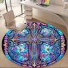 1pc Stained Glass Cross Office Round Area Rug, Indoor Mat Suitable ForOffice, Under Office Chairs Bedroom Living Room Home Decor, Room Decot026