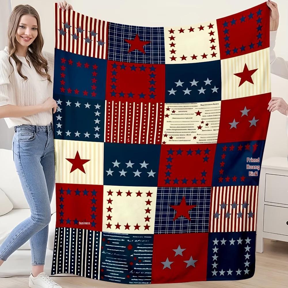 July 4th US Independence Day Flannel Blanket: Digital Print Throw for Sofa and AC