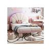 Lit enfant - MUVOE - 90 x 200 cm - Beige + Rose - Tête de lit lumineuse - Pieds rembourrés