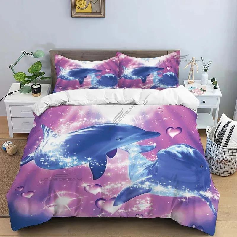 Dolphin Pattern Comforter Bedding Set,Duvet Cover Bed Set Quilt Cover Pillowcase,King Queen Size Bedding Set