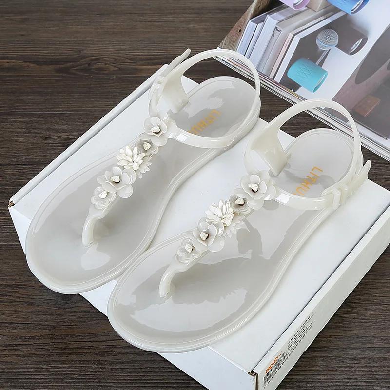 Summer Handwork Flower Women Jelly Sandals New Clip Toe Flip Flops Shoes Female Flat Casual Beach Holiday Non-slip Slippers