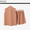 ZANZEA Women Sleeveless Tank Tops and Shorts Summer Two Piece Suit Sets
