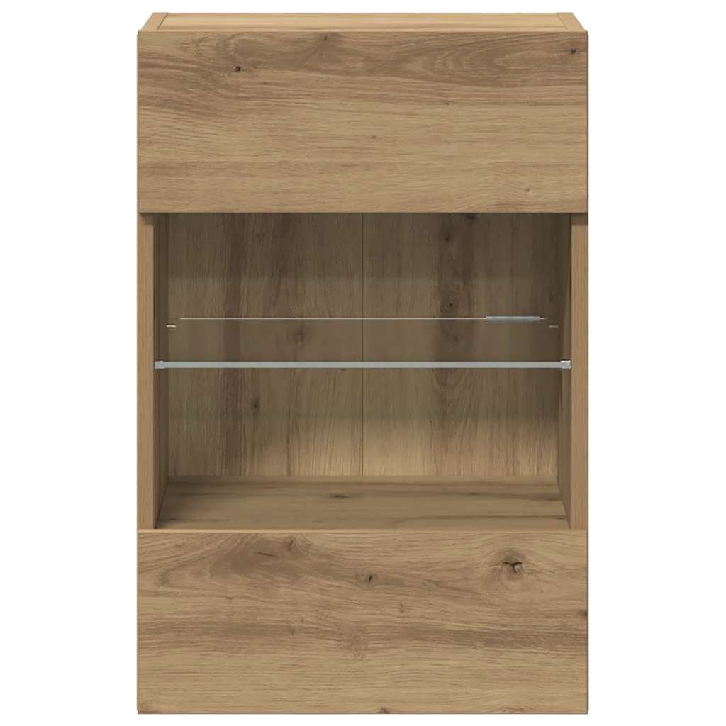 Vidaxl Szafki Ścienne Pod Tv Z Oświetleniem Led 2 Szt. Dąb Artisan