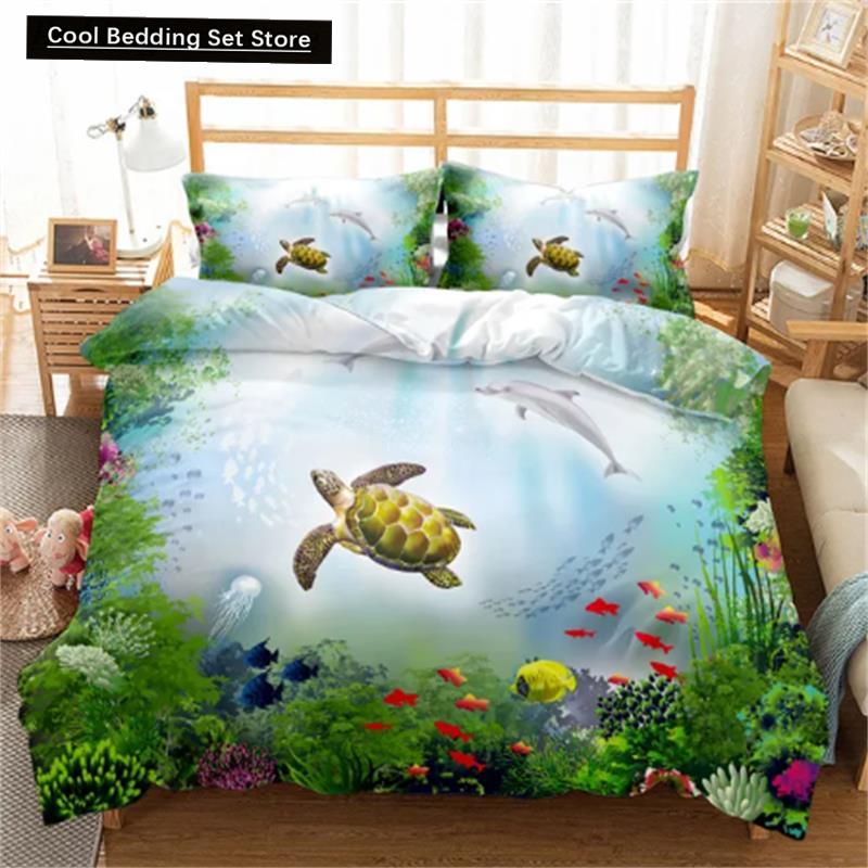 Turtles Bedding Sets Anime Sea Turtles HD Bedspread for Teens Girls Fashion Twin Single Queen King Full Size Duvet Cover