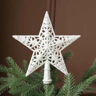 Hollow White Glitter Christmas Tree Top Star Christmas Decorations for Home Novelt Star Decoration White Plastic Hat