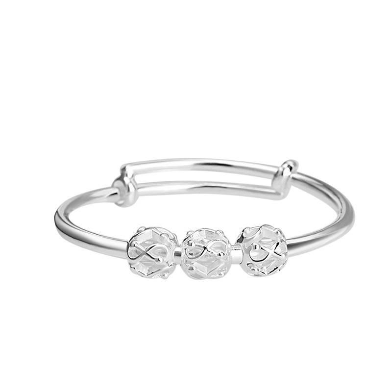 S990 Silver Children's Bracelet Ethnic Style Hollow Round Bead Bracelet Beaded Push Pull Horse Circle Live Baby Silver Bracelet