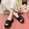 Fashion 8CM Non-slip Outdoor High Platform Rhinestone Mule Shoes Woman New Summer Sandals Ladies Brand Design Bling Wedge Slide Slipper