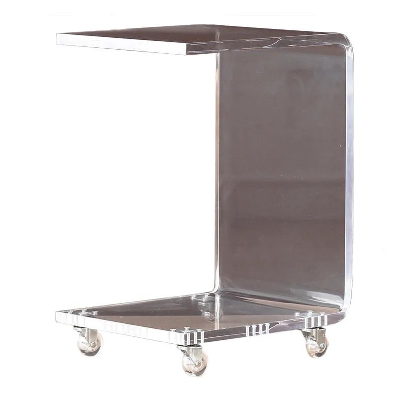 Transparent Acrylic Wheel Table Removable Coffee Trolley Sofa Side Table with Wheels Minimalism Furniture Bedside Corner Table