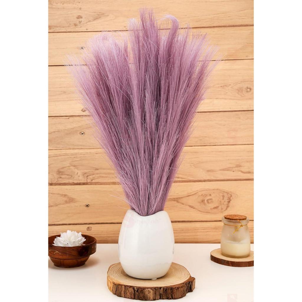 3 Pcs  Pampas Grass Small Fluffy Artificial Flowers Fake Flower for Home, Table, Festive Decoration and Craft Items (Without Vase Pot) (Light Purple)