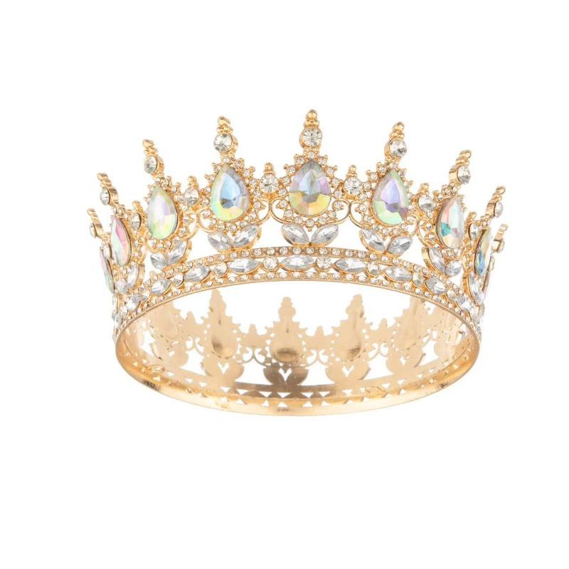 Big Crown Bridal Wedding Tiara Colorful Round Tiara Birthday Cake Decorative Ornament Queen Atmosphere