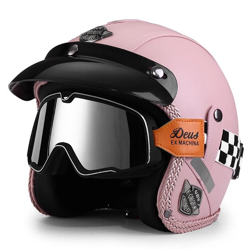 VGV Motorcycle Helmet DOT Certification Motorcycle Lightweight Four Seasons Street Helmet Three Quarters Vintage Half Helmet