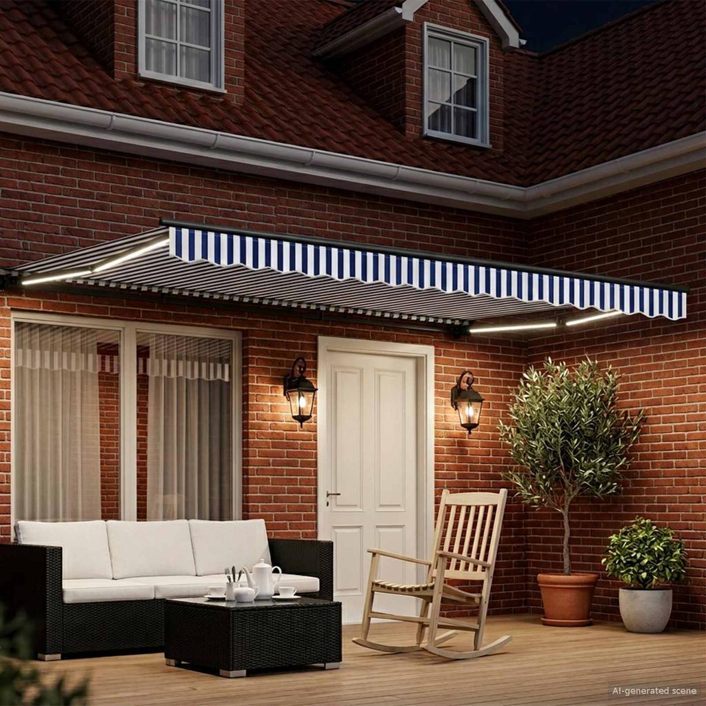 Manual Awning Frame with LEDs Blue White Anthracite 4 X 3 M