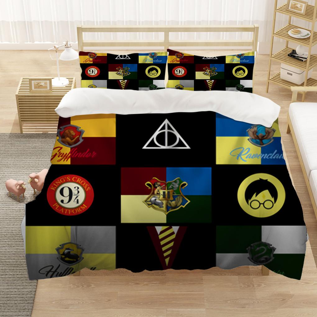 Marauders Map Four Magic College 3Pcs Duvet Cover Sets Cartoon Bedding Set Sheet Children Room Bed Sheet Pillow Case