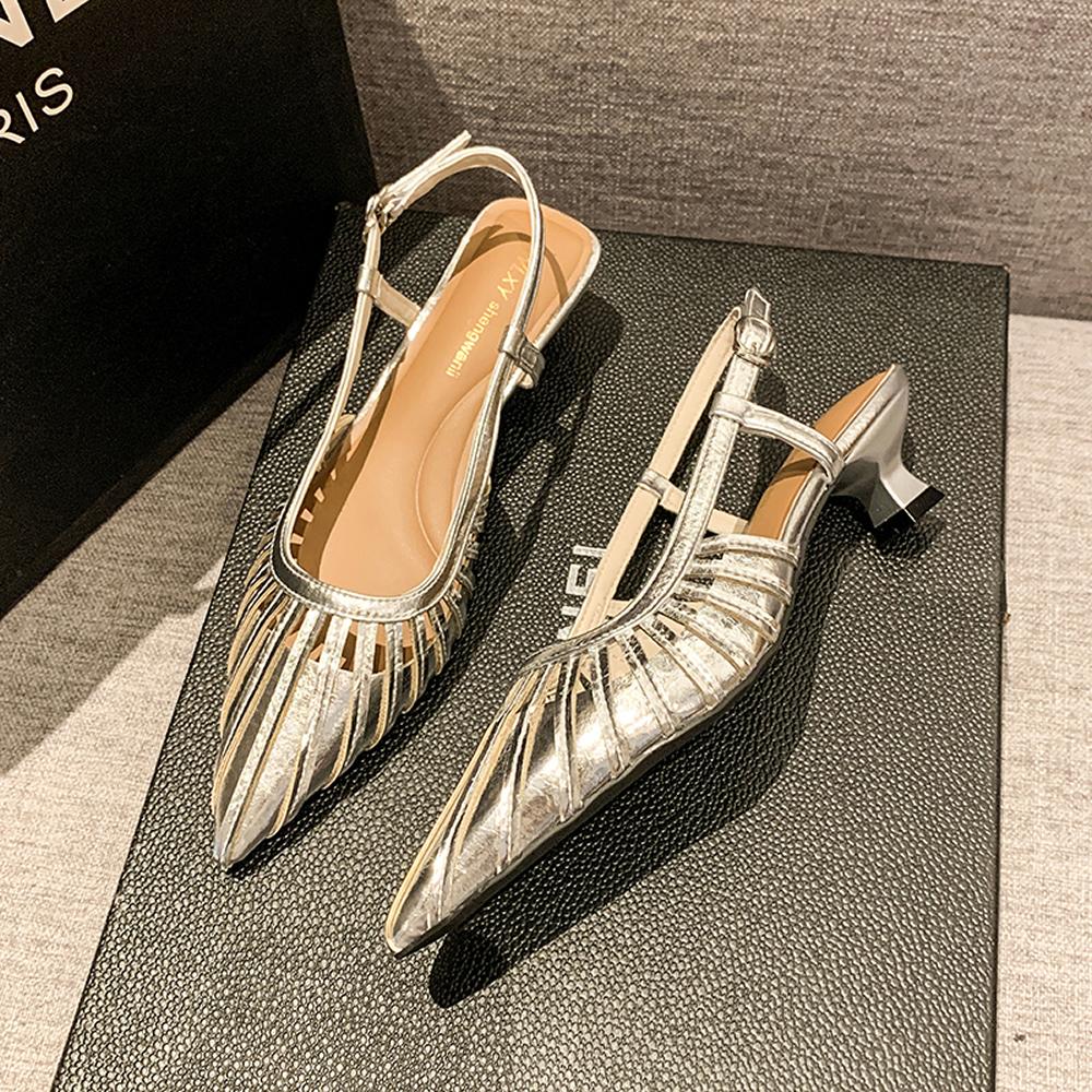 French Hollow Bag Head Sandals Women's Summer New Thin Temperament Special-shaped Heel Niche Design Roman Shoes Platform Heels