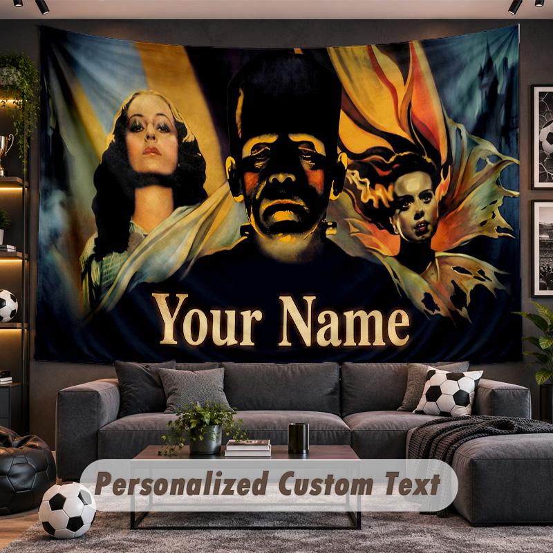 Bride of Frankenstein Personalized Tapestry Support Custom Name, Wall Art Home Decoration
