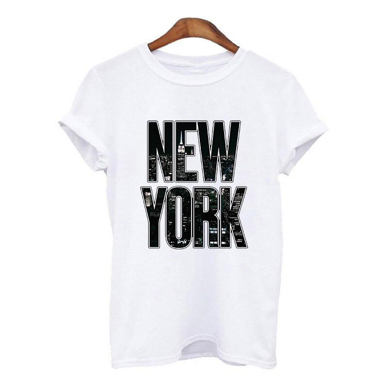 Harajuku Women Tshirt New York Summer Print White Black T Shirt Ladies Clothing 90S Tops Graphic Clothes Female Tee Shirt 2025