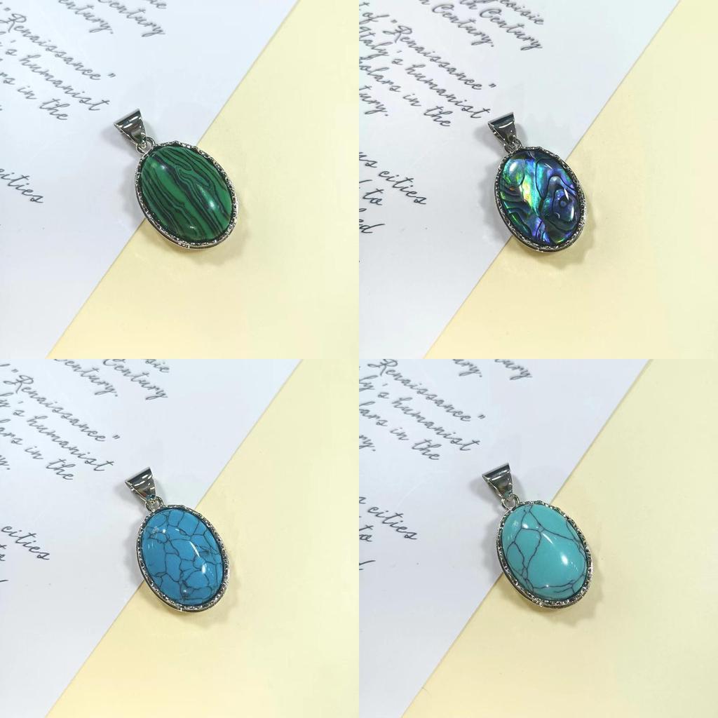 Geometric Shell Pendant With Synthetic Turquoise And Natural Purple Crystal For Fashion Jewelry