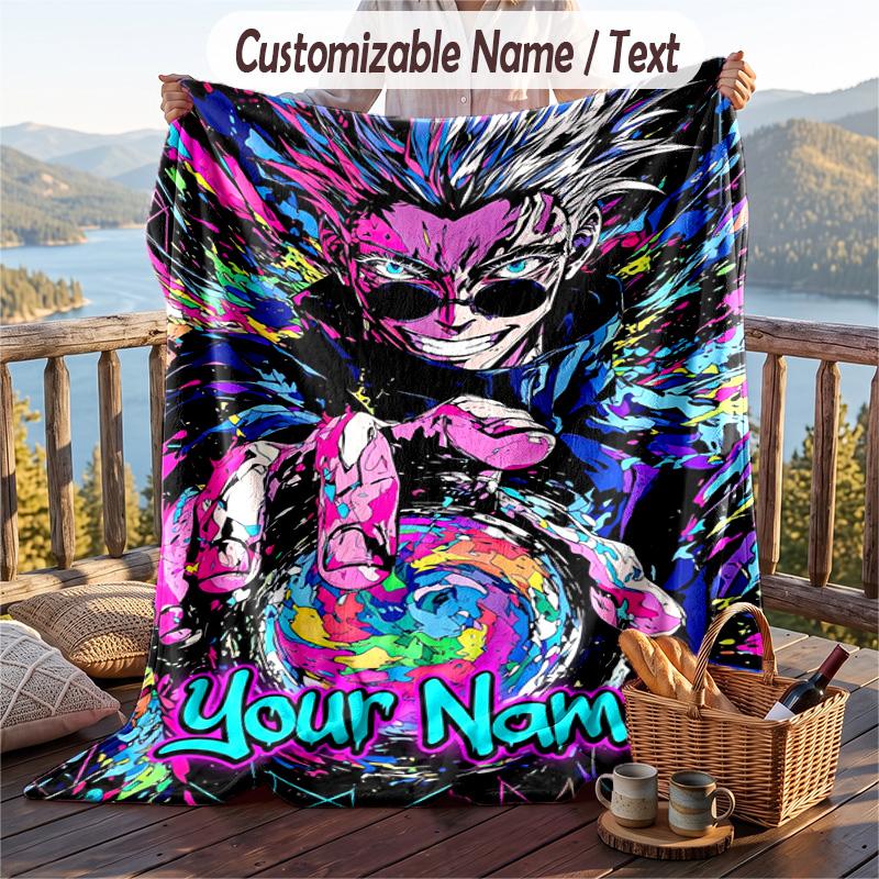 Personalized Flannel Throw Blanket,Jujutsu Kaisen Custom Printed Name, Cozy Plush Blanket For Home Use