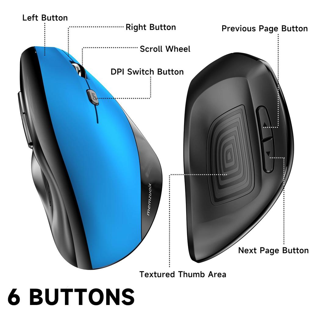 memzuoix Ergonomic Wireless Mouse, 2.4G Large Vertical Optical Cordless Mouse with 80012001600 DPI, Ergonomic Computer Mouse for Laptops, PCs, and