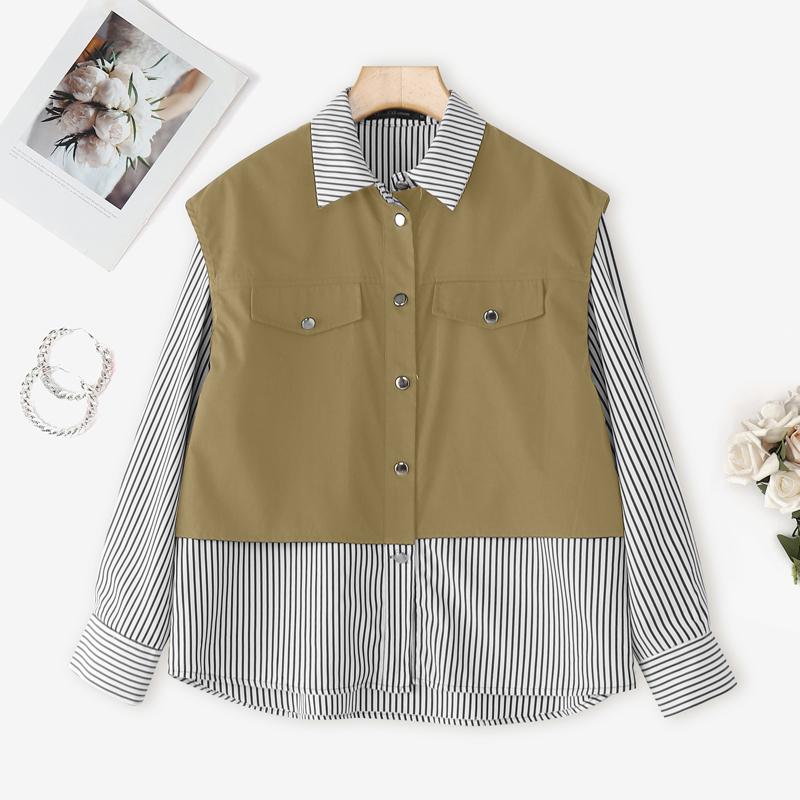 ZANZEA Women Casual Long Sleeve Stripe Print Patchwork Blouse