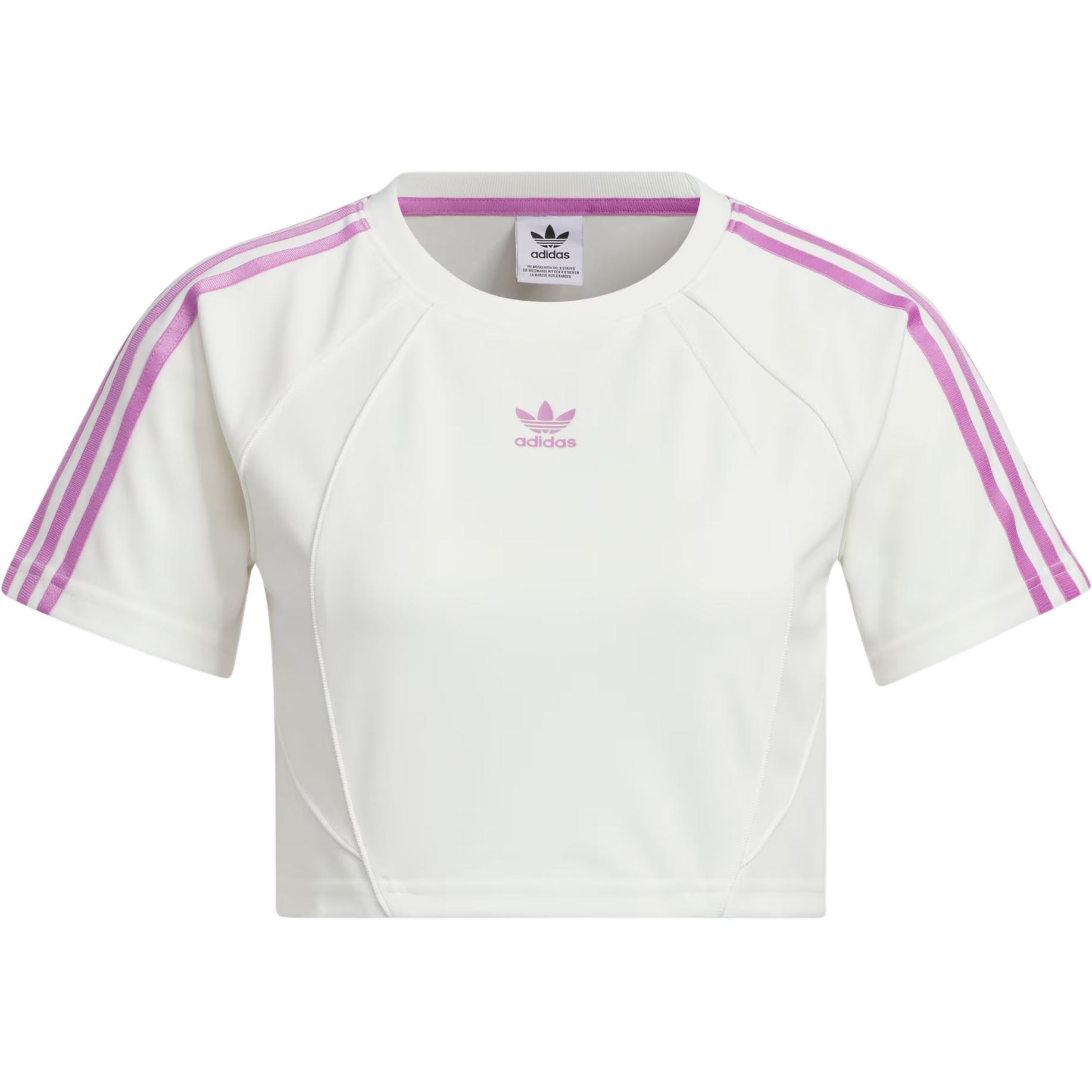 adidas Originals Women s Short-Sleeve Crop Top White/Purple JD3286 2XS