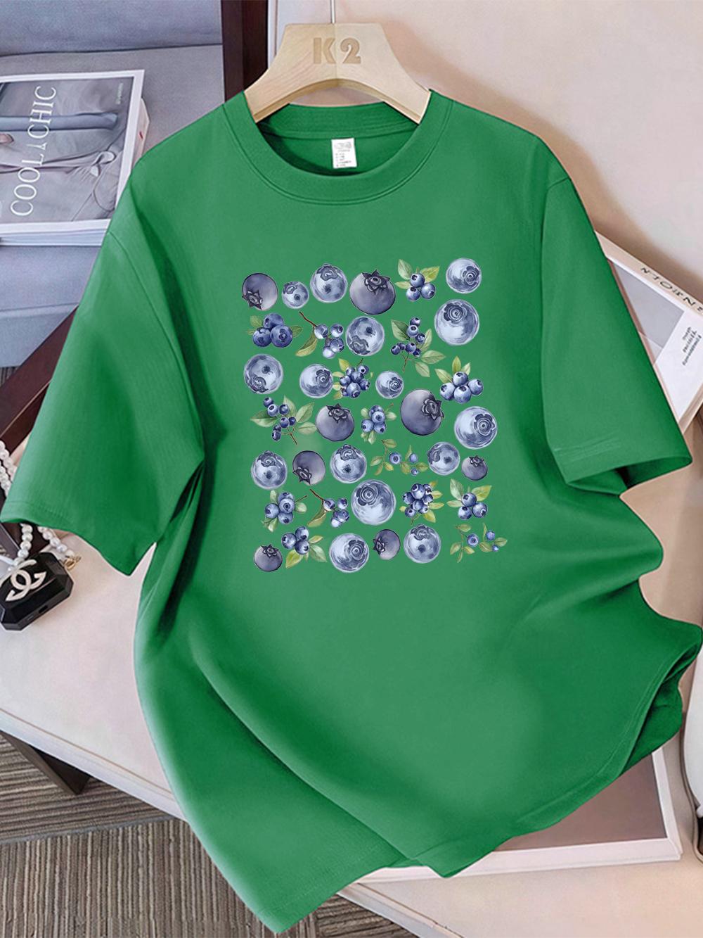 

100 Cotton Summer TShirts Womens Fresh Blueberry Fruits Printing Tops Soft Loose ONeck T Shirt Holiday Casual Womans Clothes 4XL