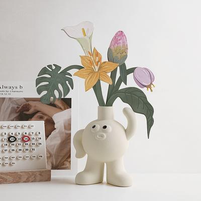 Keramikvas med stora fötter Skrivbordsblomsterarrangemang Dekoration Originalitet Vardagsrum Söt DIY Högnivådekorationer