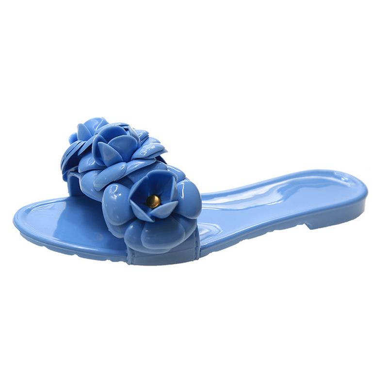 Fashion Comemore Sweet Women Flower Appliques Slippers Pvc Jelly Shoes Flat Heel Soft Elegant Leisure Slides Outdoor Beach Chinelos 2025
