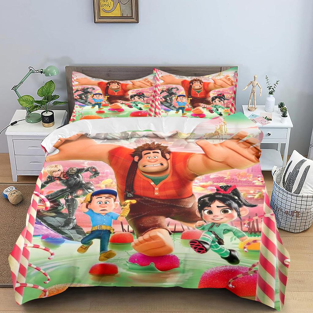 Wreck-It Ralph Bettwäsche-Set für Kinder King Size Luxusbezug 100% Polyester 3-teilig Weihnachtsgeschenke Heimdekoration