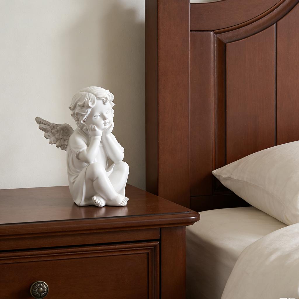 Cute Winged Statue Resin Figurine Indoor Outdoor Ornament for Garden Lawn Yard Nightstand Desktop