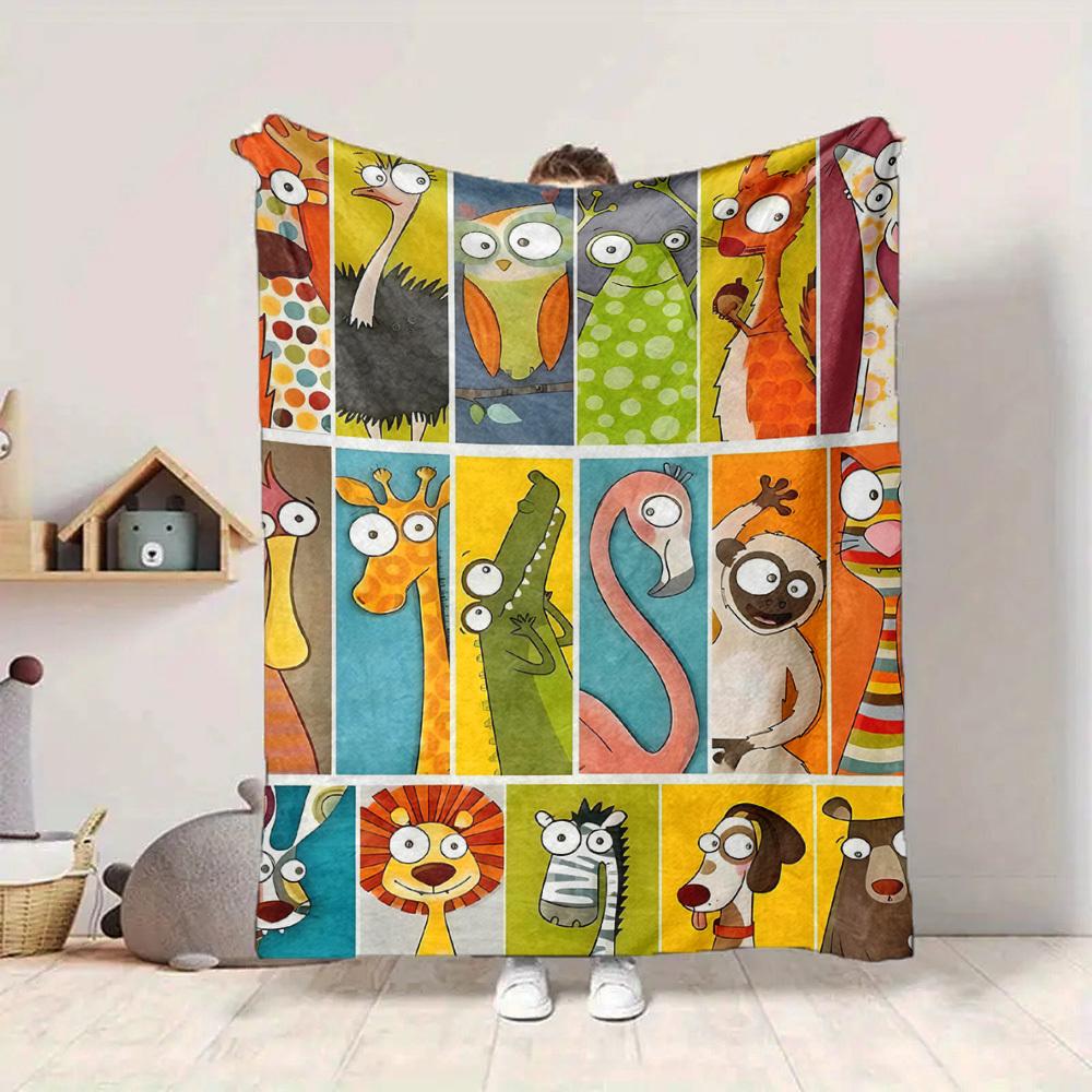 1pc Zoo Animals Print Blanket   Lightweight Flannel Throw Blanket For Sofa, Bed, Living Room, Office, Outdoor Travel, Camping