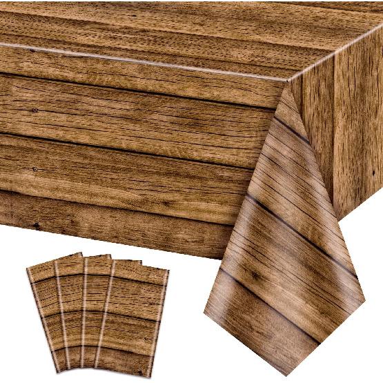 4Pcs Wood Tablecloth, Light Brown Grain Table Covers, Rectangular Table Decoration for Western Barn Themed Barbecue Party Decorations, 51 X 86.6 Inch
