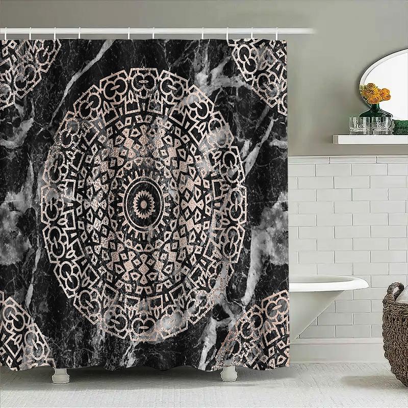 Boho Shower Curtain Mandala Pattern Nature Inspired Bathroom Decor Tropical Floral Abstract Art Modern Farmhouse Home Textile