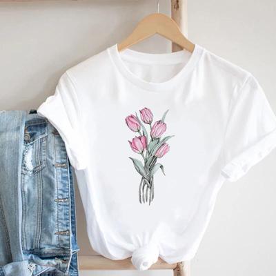(Asian Size) Tee Top Flower Floral Trend Cute 90s Women Print Lady Clothing Casual Short Sleeve Fashion Tshirt  Female Graphic T-shirt