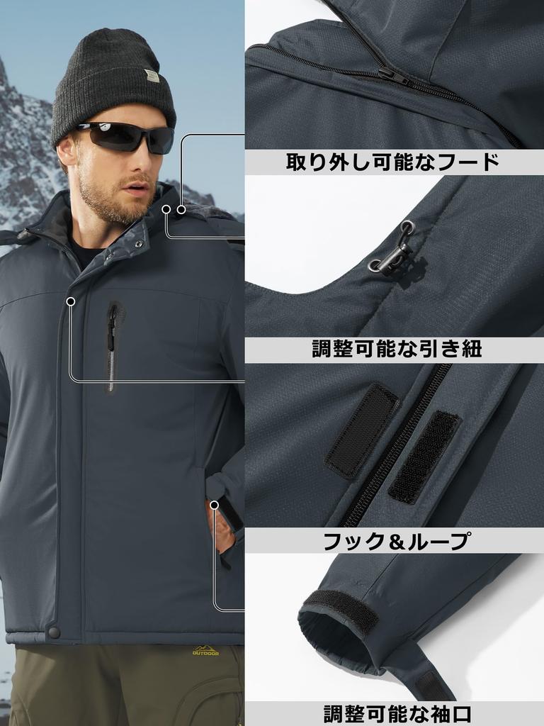 KEFITEVD Men's Winter Tactical Jacket, Waterproof, Windproof, Windbreaker for Fishing, Hiking, Camping, Trekking, Gray, Size L