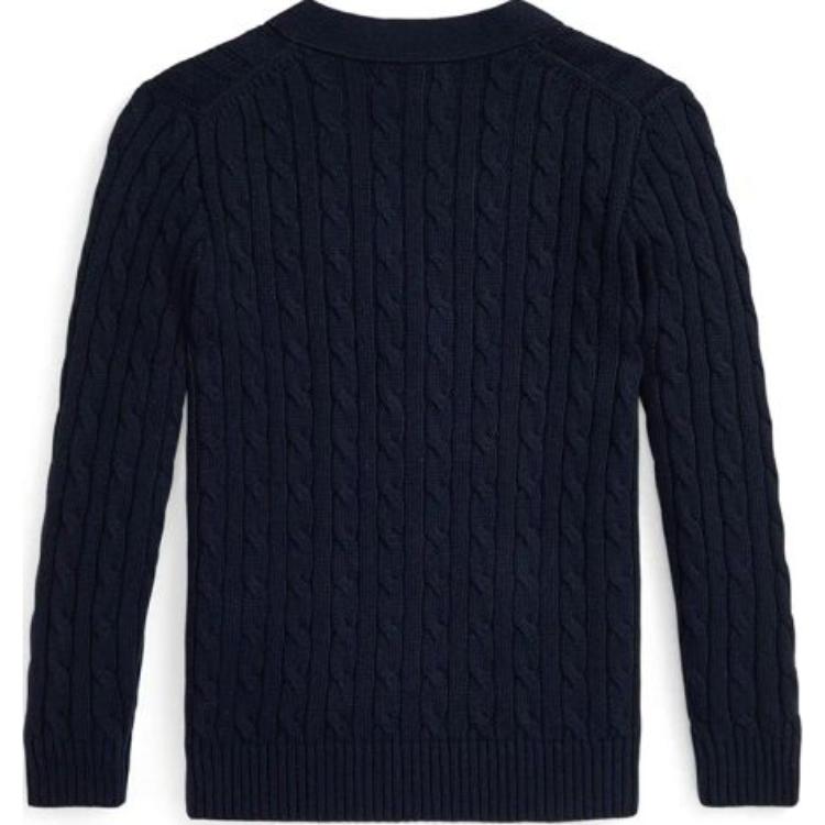 Polo Ralph Lauren Pullover Kinder Einfarbig Kleines Pony Stickerei Zopfmuster Einreihig Langarm Kinderpullover Blau 313950765-001