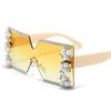 Trendige Marken-Sonnenbrille Extra Große Sonnenbrille mit Strassstein-Dekor Modische Verspiegelte Gläser Elegante Übertriebene Quadratische Sonnenbrille