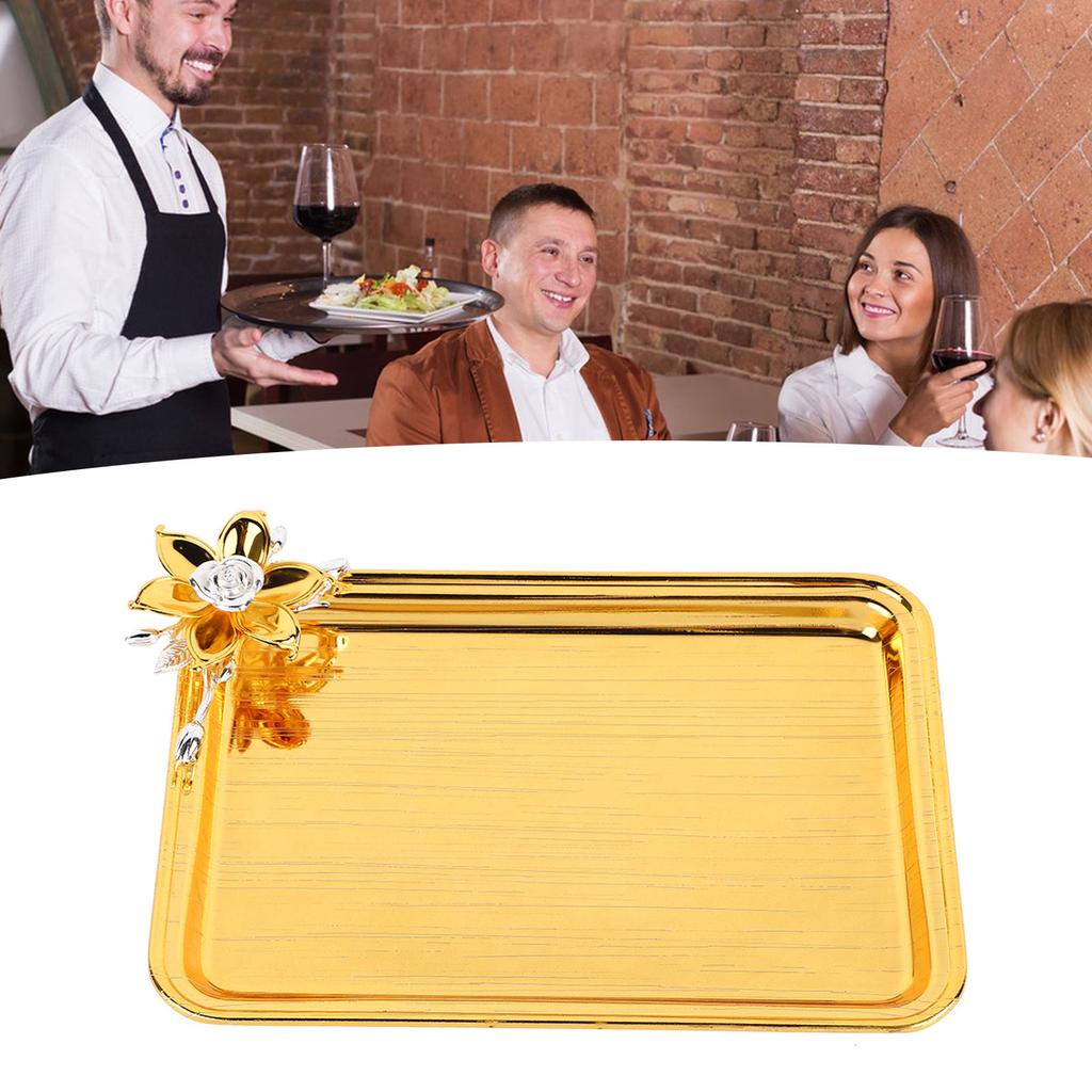 Plateau de service de table Européen Léger Luxe Décoratif Rectangulaire Plateau de service alimentaire avec décor floral pour Salon KTV Hôtel Or