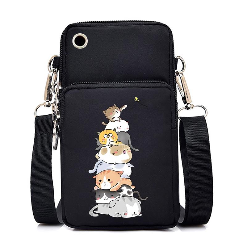 Morsom Anime Cat Liten Messenger Bag Hengende Neck Mynt Veske Vertikal Håndveske Kvinner Mobiltelefon Vesker Cartoon Small Crossbody Bag