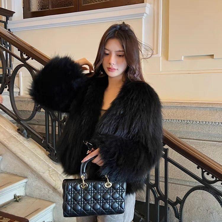 Fashion new imitation raccoon fur woven fur coat women's medium and long fur coat autumn and winter light