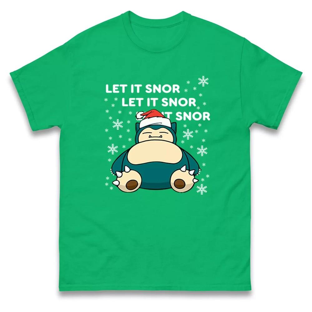 Let It Snor Christmas T Shirt,Santa Snowflake Snorlax Christmas Tee Unisex T-Shirt L