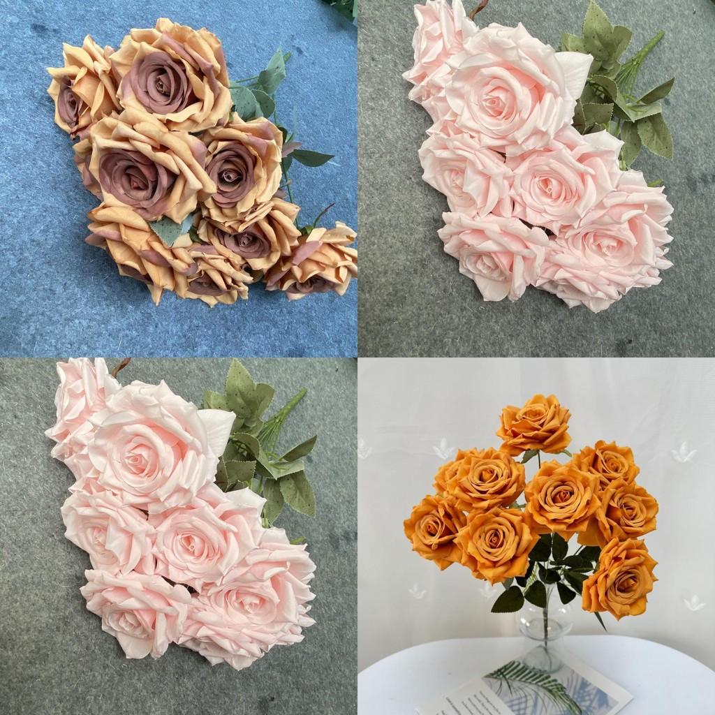 9-köpfiger Rosen-Kunstblumenstrauß für Hochzeitsdekoration, Home Staging, Foto-Requisiten
