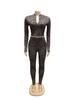 European & American Women's Spring/Autumn Half-High Collar Zipper Cropped Top with Long Sleeve & High-Waisted Pants Two-Piece Set