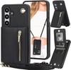 Crossbody Wallet Case for Samsung Galaxy S25FE with Zippered Pocket and PU Leather Lanyard