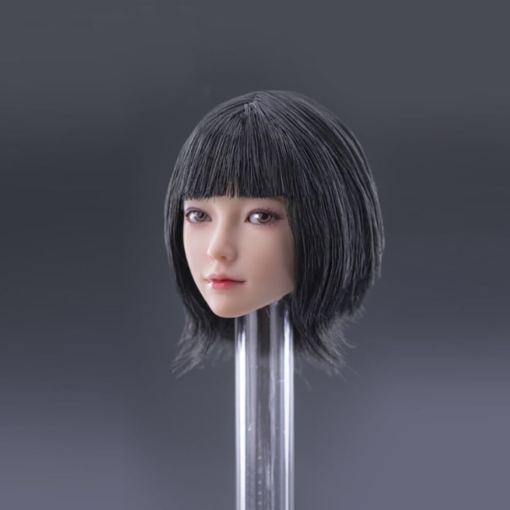 1/6 Scale Female Head Sculpt Beauty Girl Mandy Rooted Hair Head Carving 12 Inch Female PH TBL JO Action Figure Body (Black Bangs)