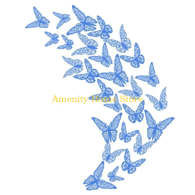 F26C 36 Pcs Hollow 3D Three-dimensional for Butterfly Wall Sticker Elegant Paper Wall Decal Artistic Stickers Home Wall Decor